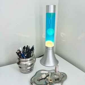 15” Blue Cylinder Lava Lamp | White Wax Retro Motion LED Lamp | Funky 70’s Decor